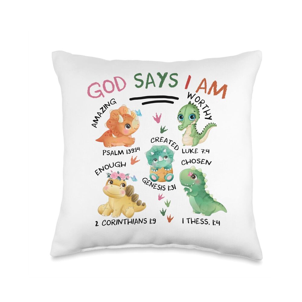 9214 God Says I Am Cute Dinosaur Lovers Bible Christian Kids Boys Throw